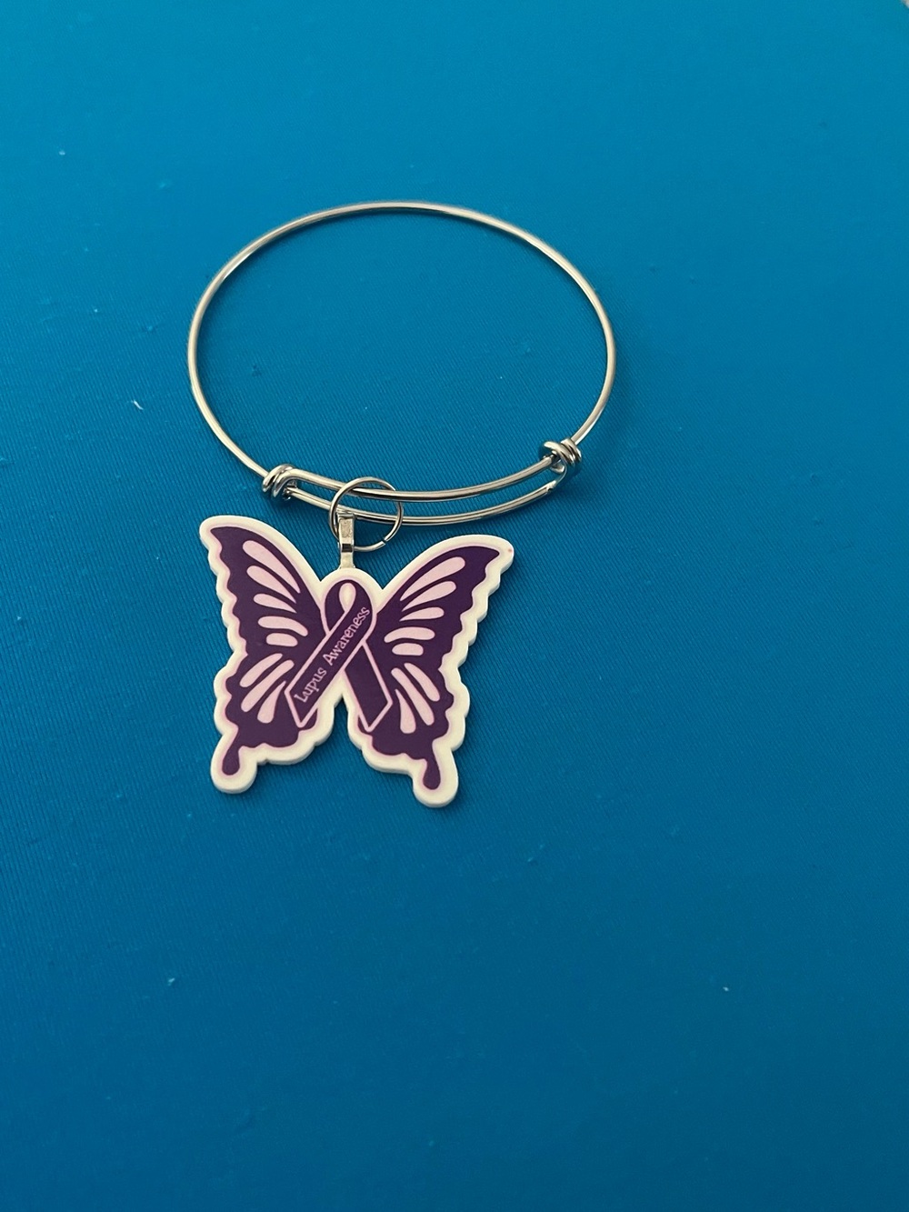 Purple Butterfly Awareness Charm Bangle Bracelet